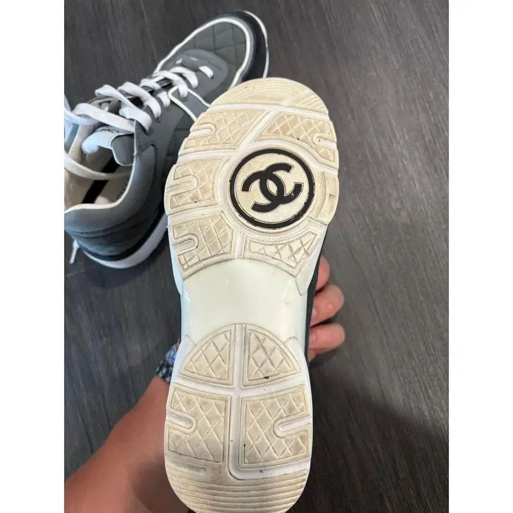 Chanel 2023 Fabric and Suede Calfskin Quilted Gray Trainer Sneakers Size 38(8)